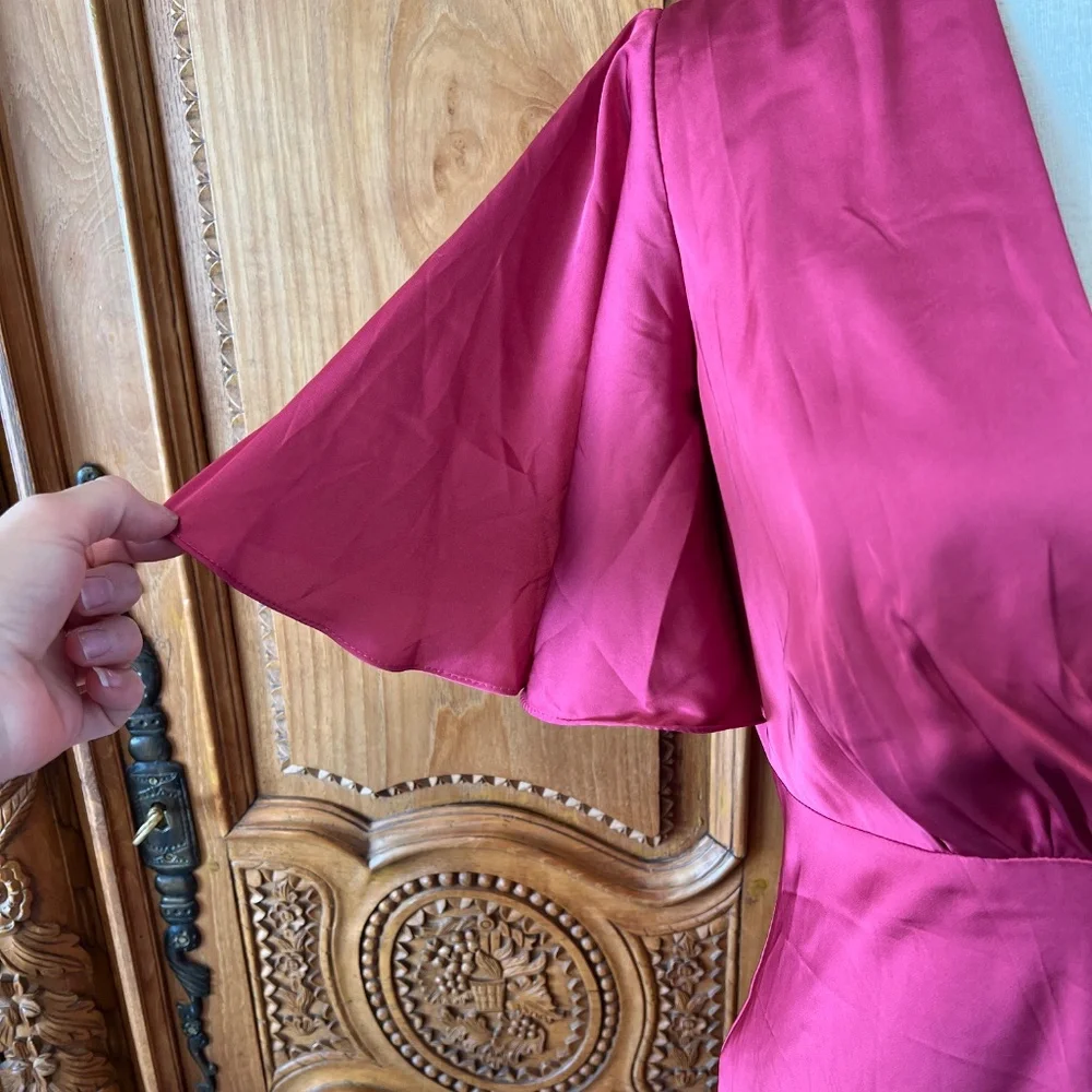 NWT Mac Duggal 554021 [8] Flounce Sleeve V-Neck Trumpet Gown Raspberry Dress - Picture 5 of 11